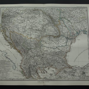 BALKAN alte Landkarte der Türkei im Jahr 1877 original großer, antiker Druck über Monogräser, Serbien, Bulgarien, Rumänien vintage Landkarten 14x18 "groß