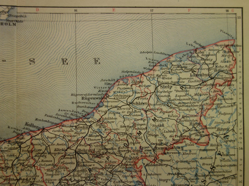 Old map of Pomerania Germany province 1913 original vintage | Etsy