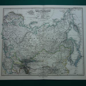 Alte Landkarte von Russland in 1876 original, antique Druck des Russischen Reiches in Asien und Europa Detaillierte vintage Karten 14x19"