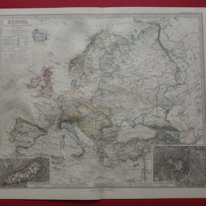 EUROPE ancienne carte de l'Europe 1879 Belle grande impression couleur à la main antique du continent européen Europa vintage grandes cartes 14 x 18" datée de l'année w