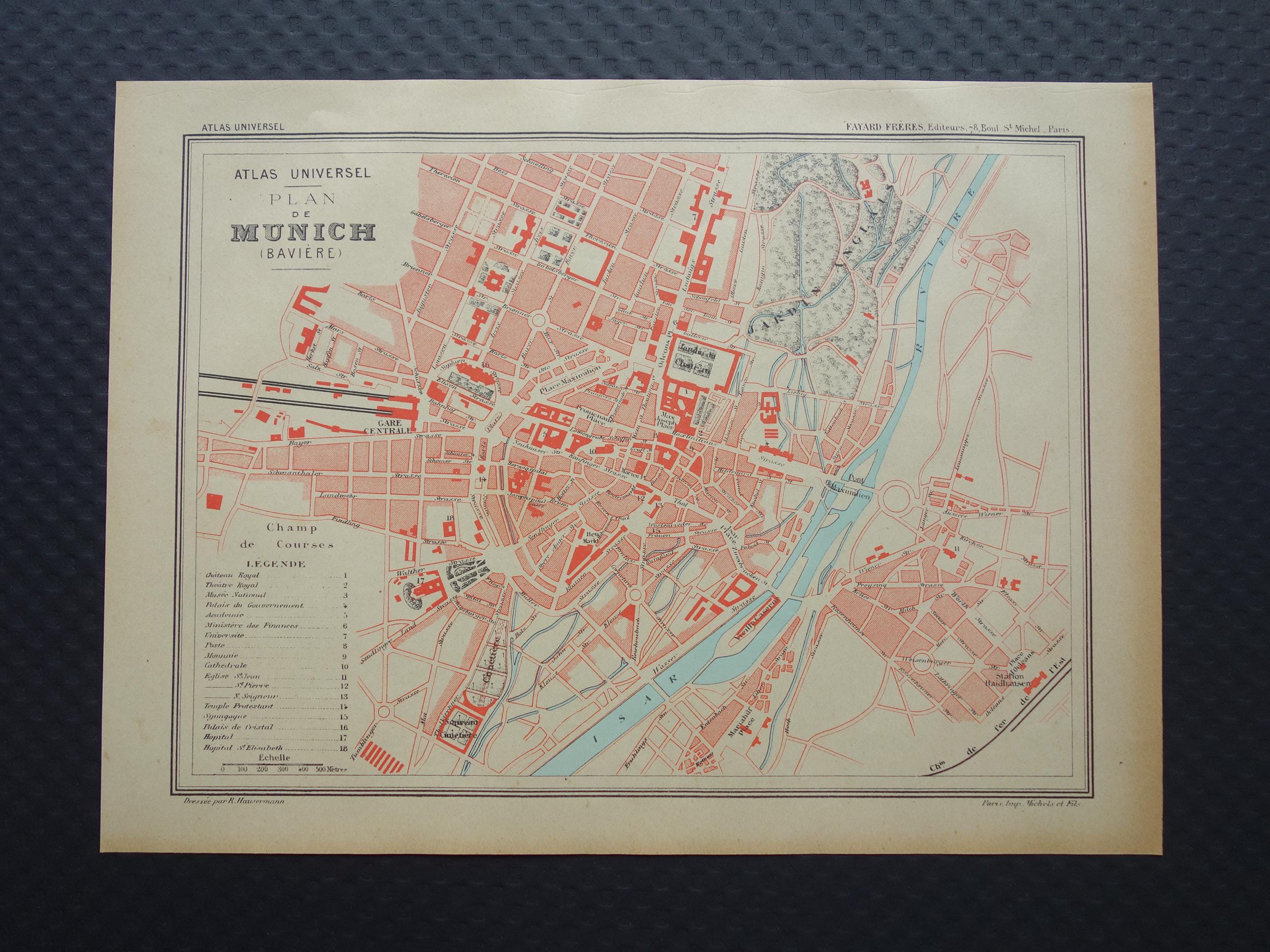1879 MUNICH mapa antiguo de Múnich - precioso plano antiguo original de la ciudad de Múnich - mapas antiguos sobre Alemania alte karte von München