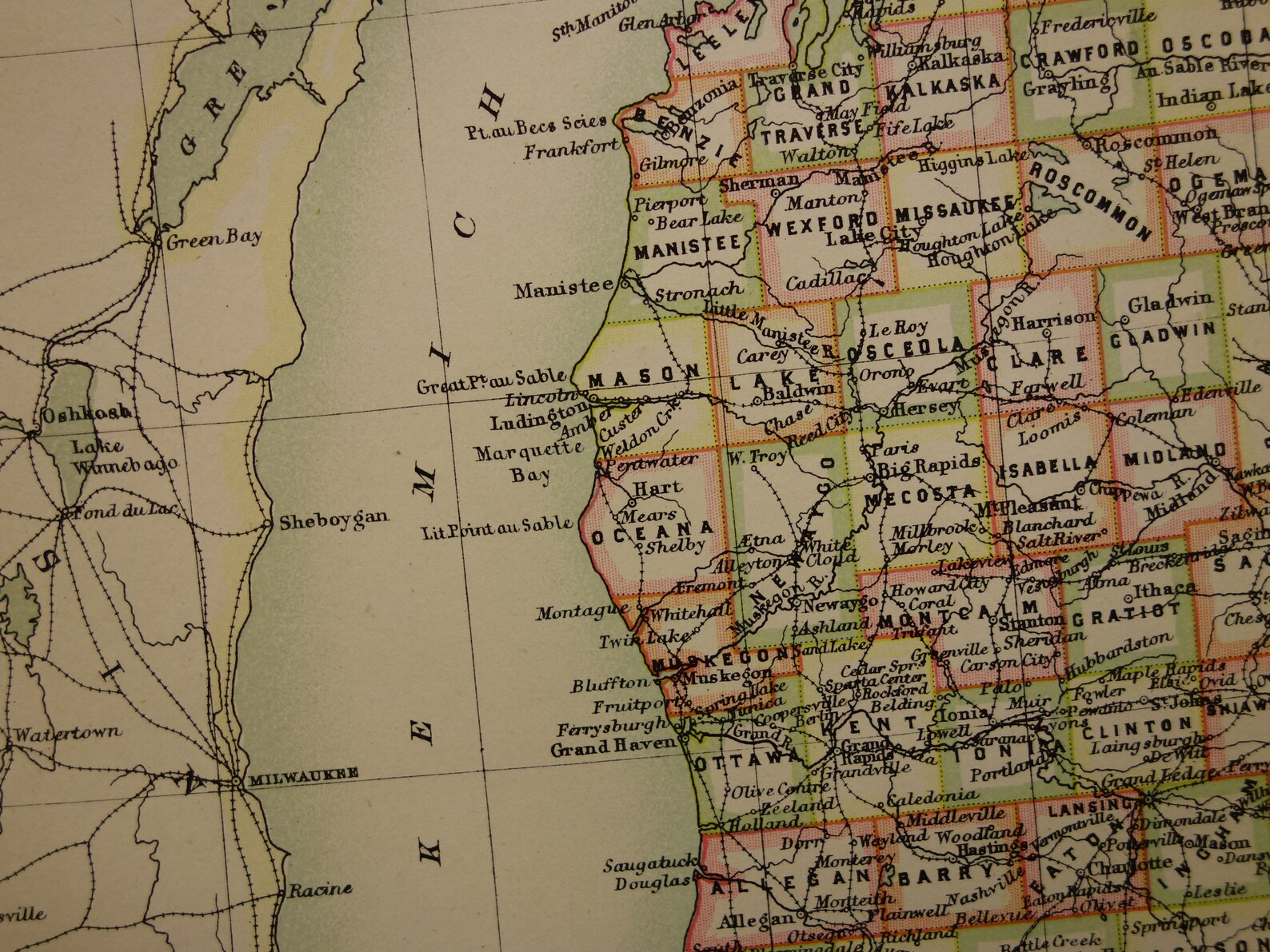 Antique Michigan Map 1883 Original Old Map of Michigan State Etsy