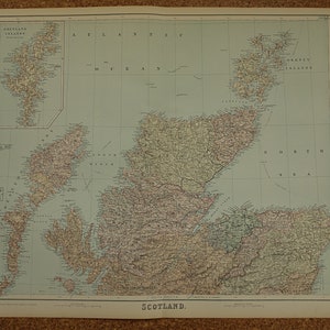 ECOSSE ancienne carte de l'Ecosse 1890 GRANDES cartes anciennes originales sur les îles Shetland Orcades Aberdeen - affiche vintage 55 x 70 cm