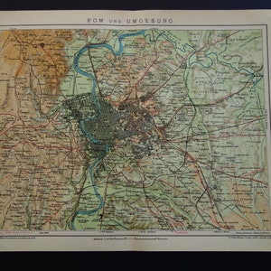 Vecchia mappa di Roma e dintorni 1905 originale antica planimetria della città su Roma Italia mappe dettagliate vintage - 24x30c 9x12"