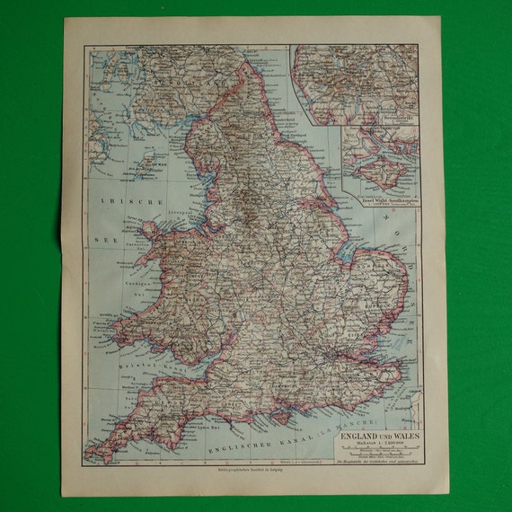 1926年イングランドとウェールズの古い地図、オリジナルのヴィンテージ