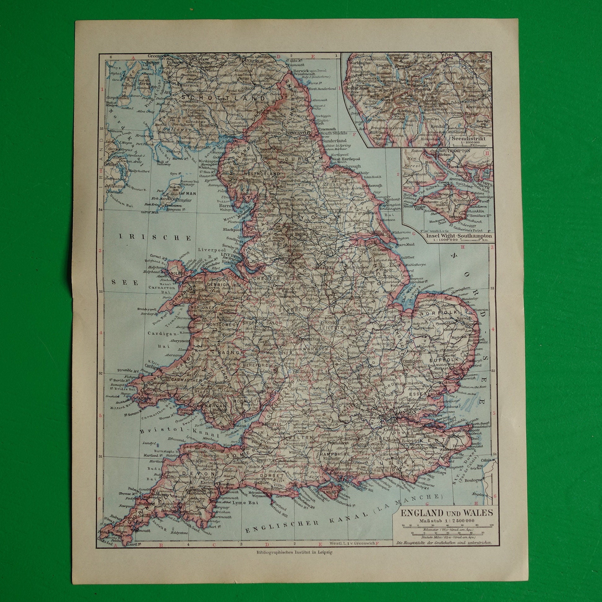 1926年イングランドとウェールズの古い地図、オリジナルのヴィンテージ