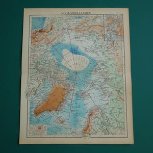 ARCTIC old map of the Arctic 1937 original vintage print about Polar Region North Pole maps territorial claims
