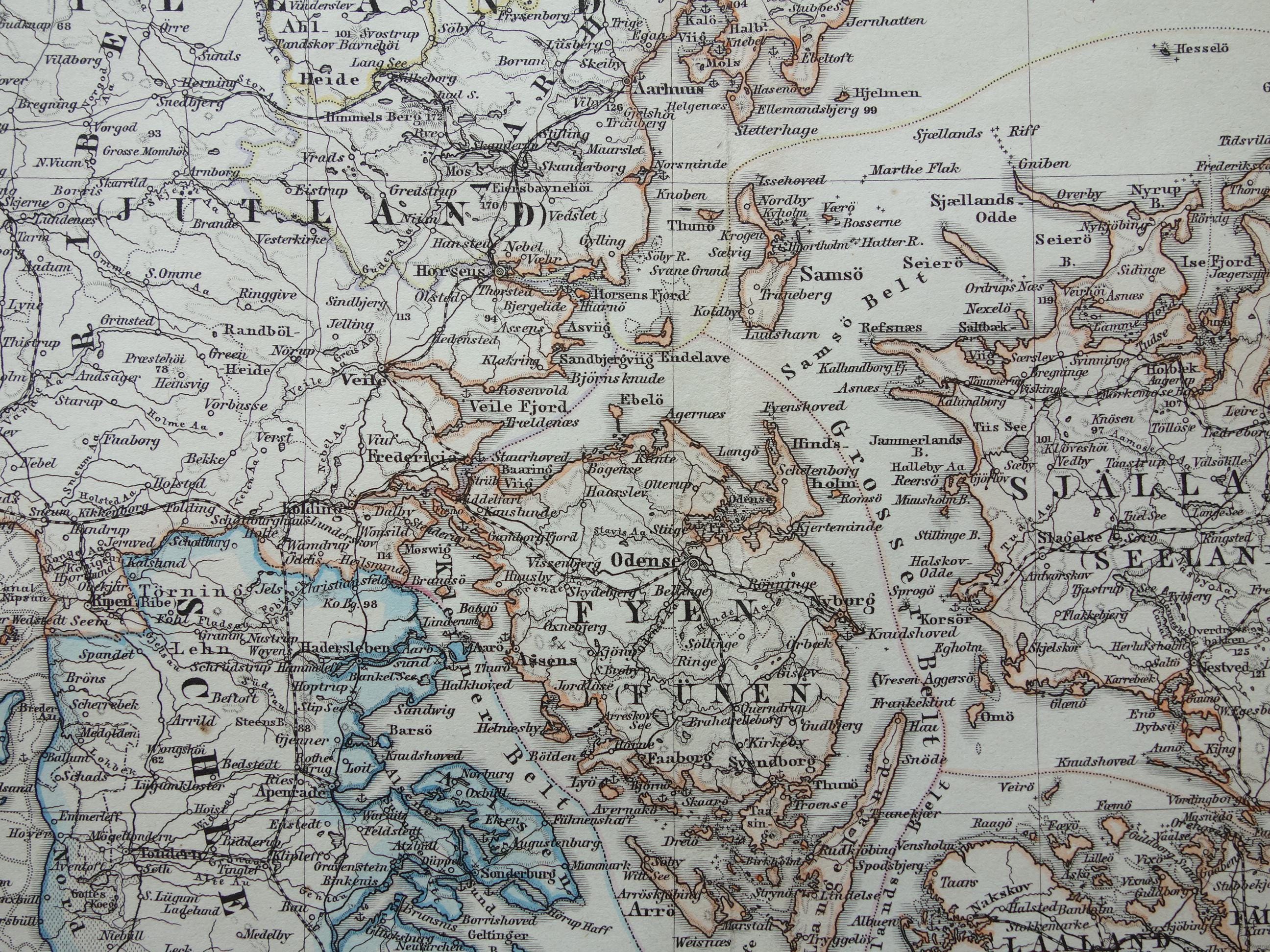 DENMARK Old Map of Denmark and Holstein 1880 Original Large Antique ...