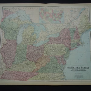 Alte Landkarte der USA von 1878 bis 1878 GROSS, antiker Druck/Poster über die Ostküste der Großen Seen in den USA