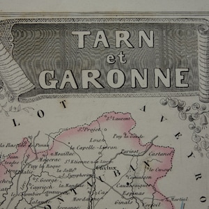 Mapa antiguo de TARN-ET-GARONNE Francia 1856 impresión antigua original Tour de Causade Montauban zona de Valence Mapas antiguos detallados