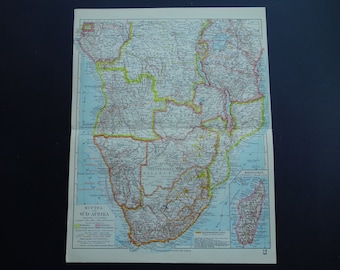AFRICA old map of Southern Africa 1931 vintage print about area Congo South Africa Angola Zambia Madagascar antique maps 24x31c 9x12&quot;