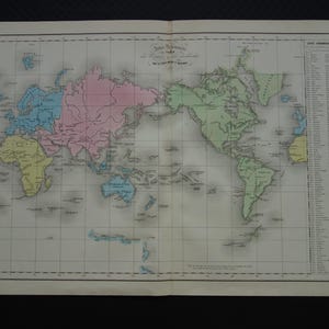Alte Weltkarte Entdeckungsreisen 1859 original antiker französischer Druck über Entdeckerwege Weltkarten Columbus Magellan Hudson