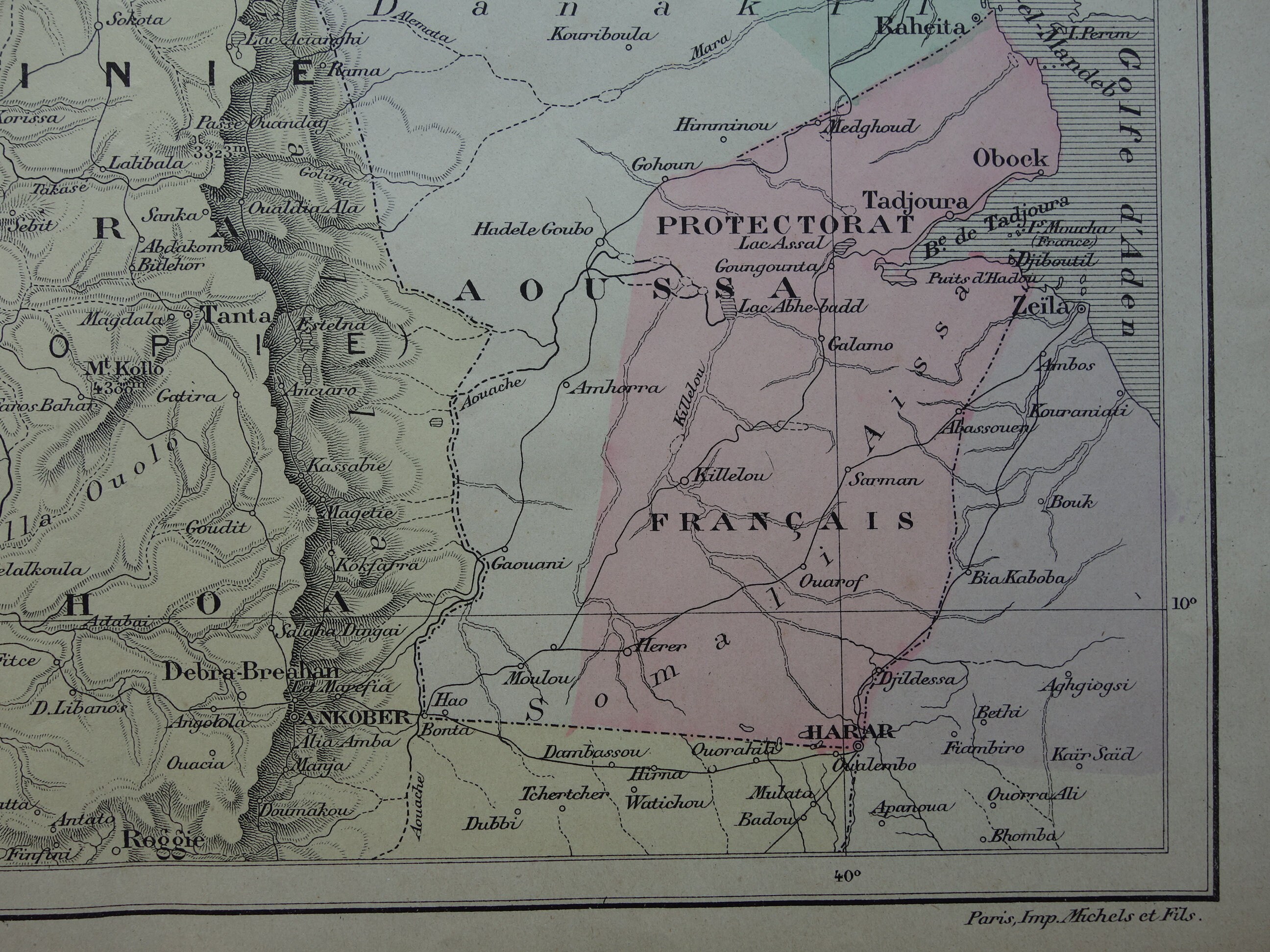 Old Map of Eritrea Djibouti Ethiopia 1896 Original Antique