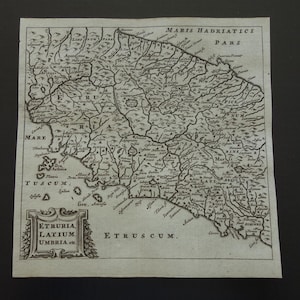 Italien Landkarte original alter Druck Mittelitalien mit Latium Umbrien Etruria Rom Vintage kleine Karten 5x5"