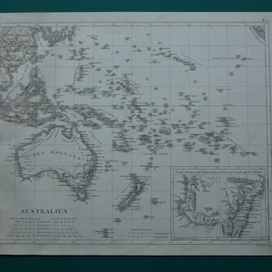 OZEANIEN alte Landkarte von Australien Neuseeland Original 175+ Jahre alte Landkarte Ozeanien Kontinent 1849 Vintage Karten Polynesien