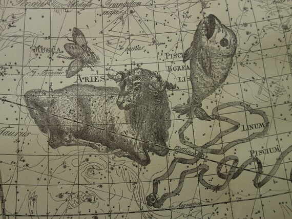 Old Star Chart With Old Pictures Of Aries Pisces Zodiac Sign Etsy