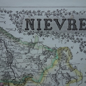 NIEVRE ニエーヴル県のアンティーク地図フランス 1856 ヌヴェールについてのオリジナルの古いプリント Decize Cosne-Cours-sur-Loire ビンテージ マップ ヴィエイユ カルテ