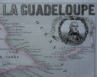 1856 old map of Guadeloupe Antilles - Original antique print about Pointe-à-Pitre vintage maps île de la G. Basse Terre French carte