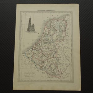 190+ years old map of Belgium and Holland Original antique print Netherlands Vintage maps