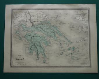 Carte de la GRÈCE - plus de 145 ans, carte de la Grèce de 1877, estampe française antique sur la Grèce Athènes Thessalonique - 22 x 30 c 9 x 12 po