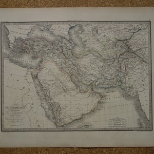 Ancienne carte de l'ARABIE SAOUDITE GRANDE 1851 affiche ancienne originale de la Perse au Moyen-Orient Turquie La Mecque Oman Dubaï Bahreïn Aden Egypte grandes cartes vintage