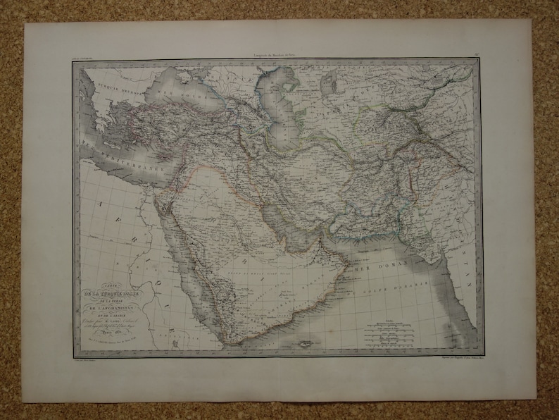 Old SAUDI ARABIA Map LARGE 1851 Original Antique Poster of Persia ...