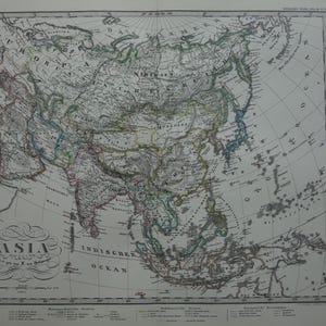 ASIA alte Landkarte 1876 original antike großformatige Landkarte von asiatische Kontinent vintage Karten mit Jahreszahl 15x18 "groß