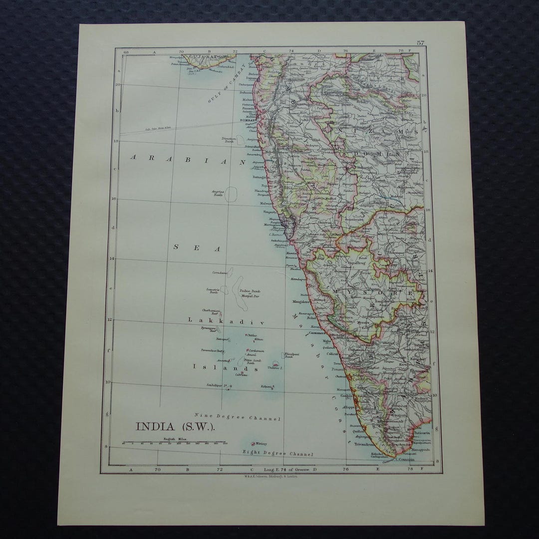 India Old English Map of Southwest India Laccadive Islands