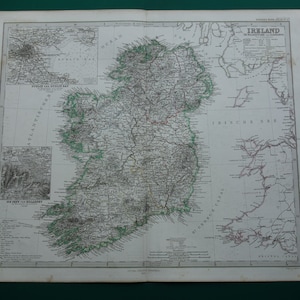 Vecchia mappa IRLANDA 1867 Stampa antica originale Dublino Éire Irland Mappe Irlande 15x18" grandi