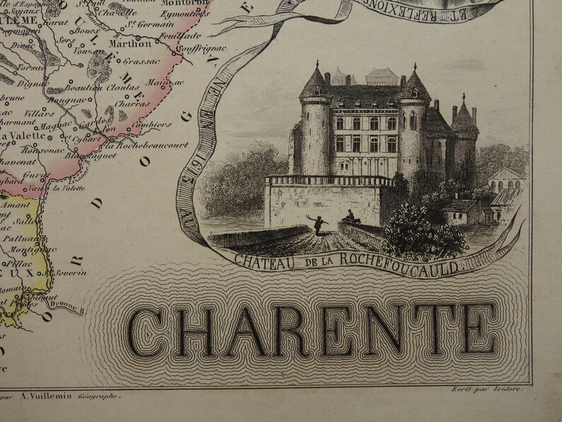 1856 CHARENTE Old Map of Charente Department - Original Hand-colored ...