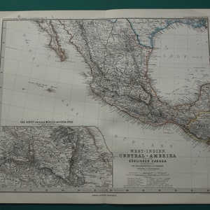 Mappa antica del Messico, originale mappa del Messico, vecchia di oltre 135 anni, stampa poster di mappe d'epoca autentiche del Messico, Ecatepec Puebla