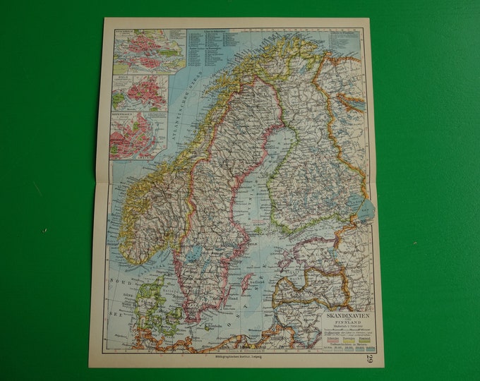SCANDINAVIA Old Map of Sweden Norway 1928 Antique Print Finland ...