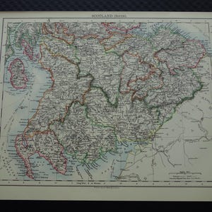 ECOSSE Ancienne carte du sud de l'Ecosse 1901 estampe ancienne originale d'Edimbourg Glasgow, anglais cartes vintage