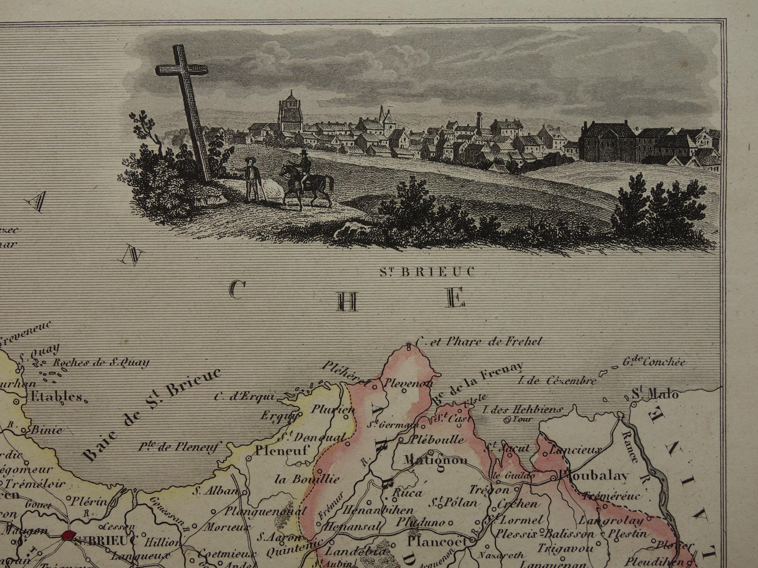 1856 Antique Map of Côtes-d'armor Department France - Beautiful