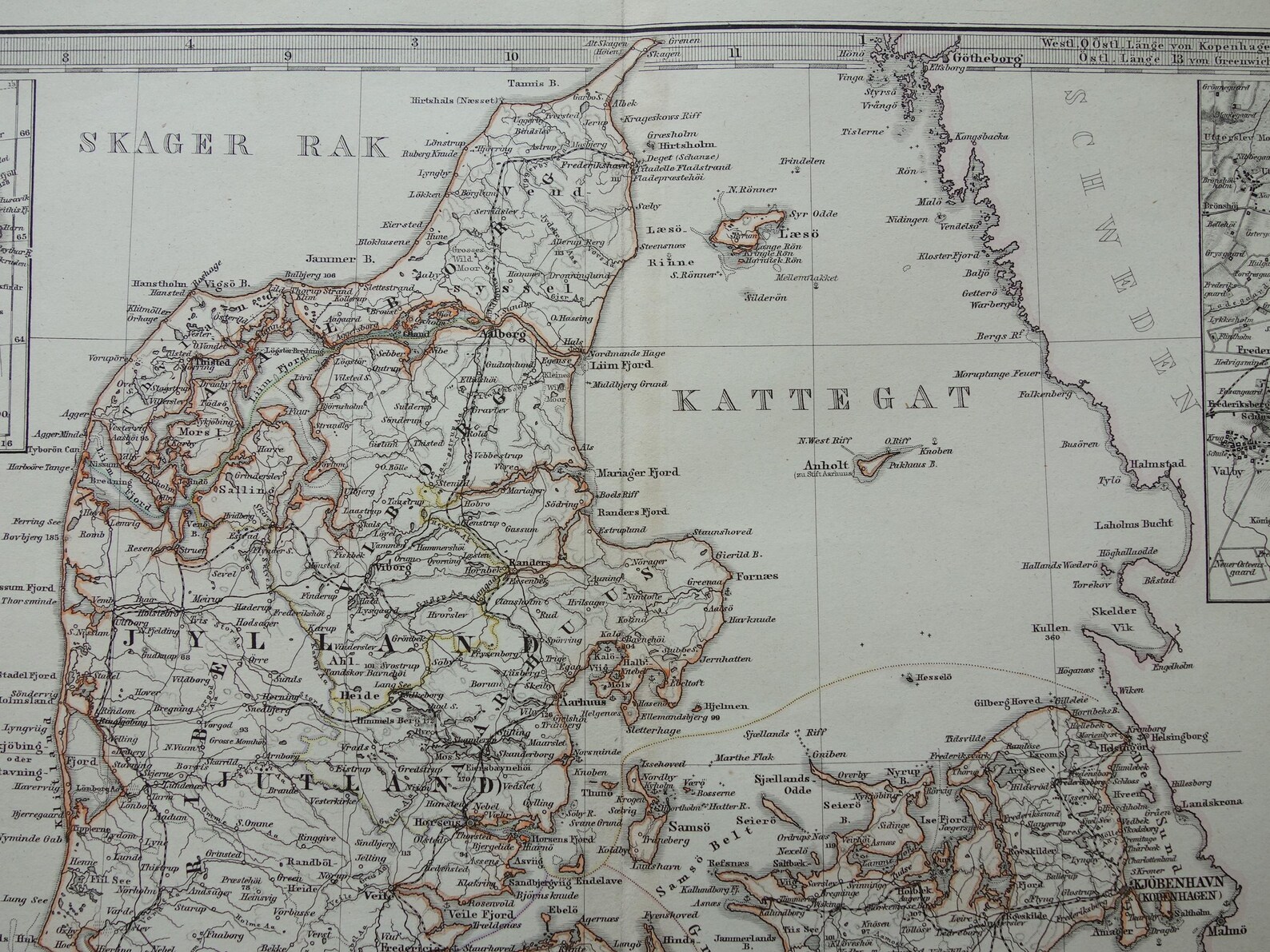 DENMARK Old Map of Denmark and Holstein 1880 Original Large Antique ...