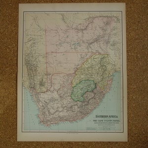 Alte Landkarte von Südafrika GROSSE original antike Landkarten Orange Free State Natal Kapkolonie Südafrikanischer Republik großer vintage Druck Poster