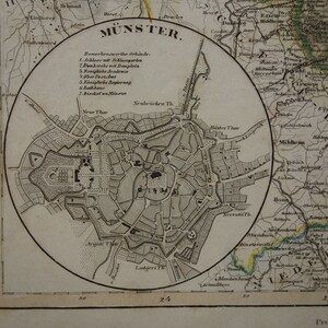 GERMANY old map 1849 hand colored old print poster of NRW vintage antique maps Münster Paderborn Provinz Westfalen alte karte von zdjęcie 6