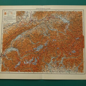 Carte ancienne de la Suisse, 1938, impression vintage néerlandaise originale