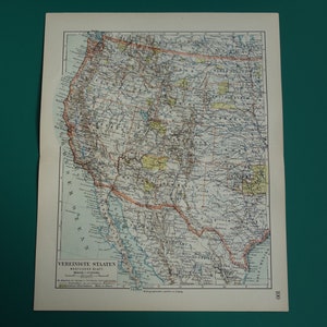 Carte de la CTE OUEST - impression originale des États-Unis vieille de plus de 100 ans, cartes vintage détaillées de la côte des États-Unis depuis la Californie, le Texas, Washington