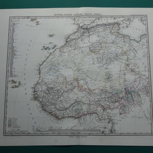 AFRIKA Landkarte von West-Afrika original antique Druck Marokko Sahara Goldküste Senegal Vintage Karten Poster 15x18 Zoll groß