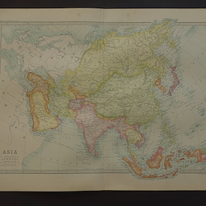 Oude kaart Azië van Azië LARGE 1890 originele antieke Engelse afdruk van vintage kaarten poster Aziatische continent 14 x 18" groot