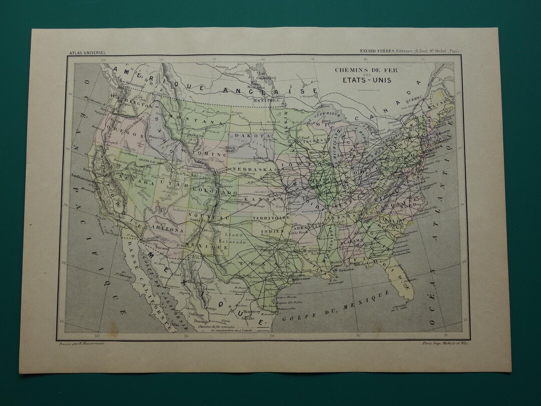 USA Old Map of the USA 1896 Original Antique Print United States US ...
