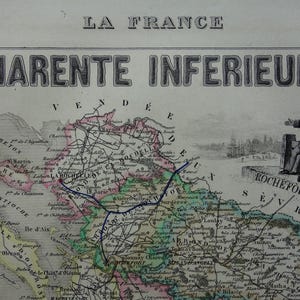 1856 Charente-Maritime oude kaart van departement - originele handgekleurde antieke print La Rochelle Rochefort Saintes - vintage kaarten Frankrijk