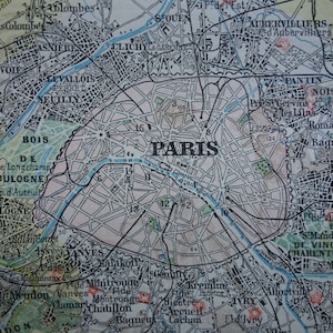 Antike französische Landkarte von Paris und Umgebung 1902 alter Druck Plakat über Stadtplan de Versailles Frankreich Clichy Montmartre 22x31c 9x12"