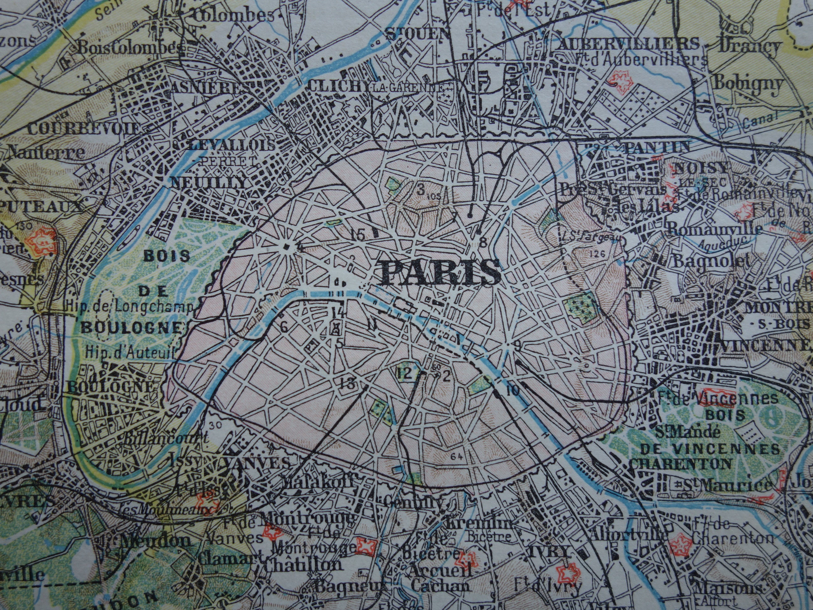 Antique French Map of Paris and Surroundings 1902 Old Print About