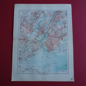 Ancienne carte de NEW YORK 1913, carte antique très détaillée de la région de New York - cartes vintage originales Brooklyn Newark Jersey Manhattan Richmond 10 x 13"