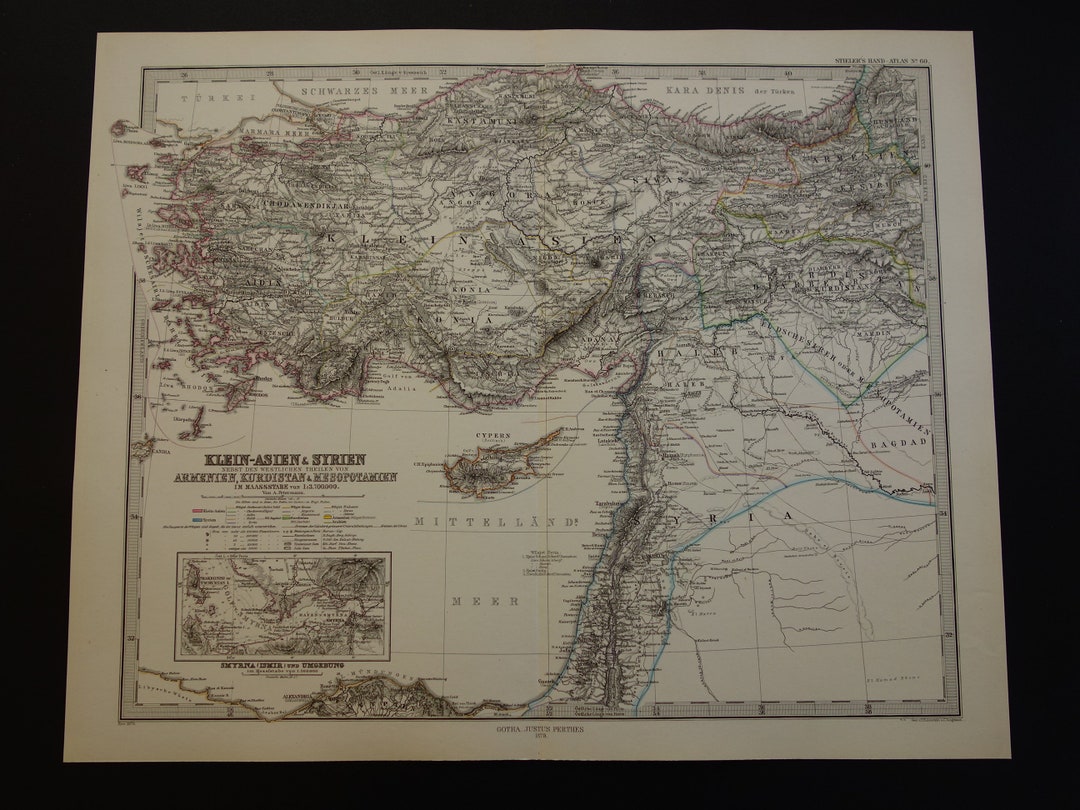 TURKEY Old Map of Turkey 1879 Original Antique Large Print of Asia Minor Syria Armenia Palestine