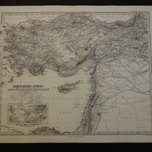 TÜRKEI alte Landkarte der Türkei 1879 original antiker Großdruck von Kleinasien Syrien Armenien PalästinaZypern Vintage Geschichtskarten 14x18"groß