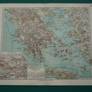 Carte ancienne de la Grèce de 1905 - beau poster ancien vintage - Cartes anciennes d'Athènes Grèce carte χάρτη της Ελλάδα cartes anciennes 10x12"