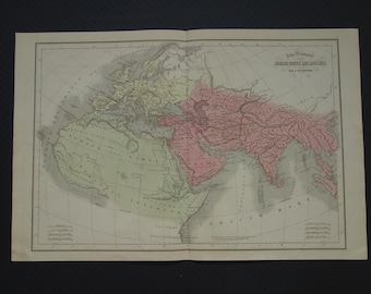 WORLDMAP antique map of the world known in antiquity 1859 original French old world map Ptolemy world maps